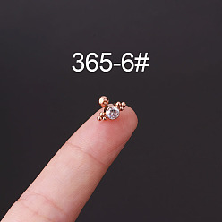 Плоский Круглый 316l серьги для хряща из хирургической нержавеющей стали с микропаве из прозрачного кубического циркония, розовое золото , плоско-круглые, 6 мм, штифты : 0.8 мм