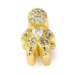 Настоящее золото 18K Реечное покрытие латунь микро паве кубический цирконий европейские бусины, ребенок, бусины с большим отверстием, долговечный, без кадмия и без свинца, реальный 18 k позолоченный, 14x9.5x12.5 мм, отверстие : 4.5 мм