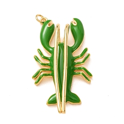 Sea Green Brass with Enamel Pendants, Lobster Charms, Rack Plating, Long-Lasting Plated, Lead Free & Cadmium Free, Real 18K Gold Plated, Sea Green, 48x26x10mm, Hole: 3mm