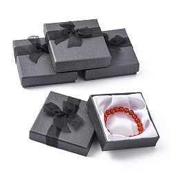 Black Bowknot Organza Ribbon Cardboard Bracelet Bangle Gift Boxes, Square, Black, 90x90x27mm