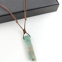 Зеленый Авантюрин Ожерелья с прямоугольным кулоном из натурального зеленого авантюрина, Ожерелья из искусственной кожи цвета верблюжьей шерсти для женщин, 19.69~23.62 дюйм (50~60 см)
