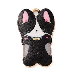 Черный Стойки обшивки сплава эмали подвески, золотые, собачий шарм, чёрные, 25x16x2 мм, отверстие : 2 мм