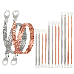 Платиновый & Розовый Золотой Плоский медный плетеный автомобильный заземляющий провод с клеммами, платина и розовое золото, 204~297x13.5~14x1.5 мм, отверстие : 8.5 мм, 2 шт / стиль