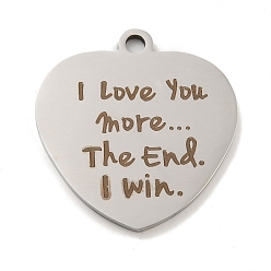 Нержавеющая Сталь Цвет Не тускнеющие подвески ко дню святого валентина 201 из нержавеющей стали, обереги с любовным посланием, сердце со словами-подвесками, цвет нержавеющей стали, 30.5x29x2 мм, отверстие : 3 мм