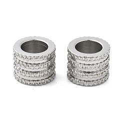 Нержавеющая Сталь Цвет 303 из нержавеющей стали европейские шарики, бусины с большим отверстием, Рифленые бусины, колонка, цвет нержавеющей стали, 10x8 мм, отверстие : 6.5 мм