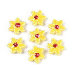 Желтый Фарфоровые бусины ручной работы, цветок, яркие глазированный фарфор, желтые, 16.5~17.5x15.5~16x6.5~7.5 мм, отверстие : 1.4~1.8 мм