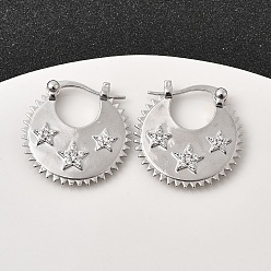 Платинированный Серьги-кольца из латуни с прозрачным фианитом и прозрачным фианитом, Реальная платина, 23x22x3 мм