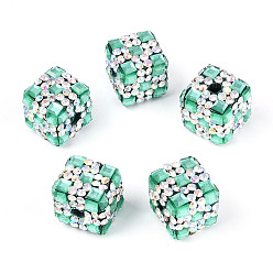 Средний Аквамарин Бусины из полимерной глины со стразами и квадратным акрилом, сверкающие кубические бусины для самодельных украшений и украшений для ручек, средний аквамарин, 15~15.5x15~15.5x15~15.5 мм, отверстие : 4 мм