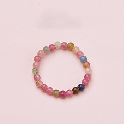 Турмалин Регулируемые кольца на палец из натуральных разноцветных турмалиновых бусин, стрейч-кольца, внутренний диаметр: 16.2~16.6 мм