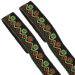 Черный Плоские круглые полиэстеровые ленты с цветочным узором для вышивки, аксессуары для одежды, чёрные, 2 дюйм (50 мм), около 7.66 ярдов (7 м) / рулон