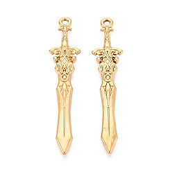 Настоящее золото 18K 304 подвески из нержавеющей стали, меч, ионное покрытие (ip), реальный 18 k позолоченный, 46.5x9.5x3 мм, отверстие : 1.6 мм