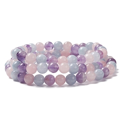 Natural Gemstone Natural Aquamarine & Rose Quartz & Amethyst Beads Stretch Wrap Bracelets, Three Loops, Round, 20.5 inch~22.8 inch(52~58cm), Bead: 6~6.5mm, 86~90pcs/strand