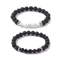 Mixed Stone 2Pcs 2 Style Natural Mixed Stone Beaded Stretch Bracelets, Stackable Bracelets, Inner Diameter: 2-1/2~2-5/8 inch(6.4~6.7cm), 1Pc/style