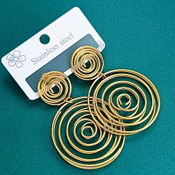 Golden 304 Stainless Steel Stud Dangle Earrings, Spiral, Golden, 60mm