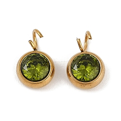 Темно-оливково-зеленый Ионное покрытие (ip) 304 подвески из нержавеющей стали с микропаве из кубического циркония, реальный 18 k позолоченный, круглый шарм, темно-оливковый зеленый, 10.5x6.5x4 мм, отверстие : 2.5 мм