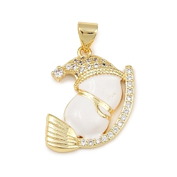 Снеговик Рождественские латунные эмалевые подвески с микропаве из кубических цирконий, золотые, снеговик, 22x17x4 мм, отверстие : 4x3 мм