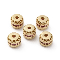 Средний Фиолетово-красный Латунные микро проложить кубического циркония бусы, долговечный, круглые, средне фиолетовый красный, 7.5x6.5 мм, отверстие : 1.5 мм