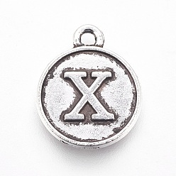 Letter X Подвески из сплава в тибетском стиле, плоские круглые с буквы, античная бронза, letter.g, 15x12.5x2 мм, отверстие : 1.5 мм