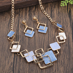 Васильковый Комплекты из ожерелий и серег-гвоздиков с эмалью в форме ромба из цинкового сплава, золотые, васильковый, 430 мм