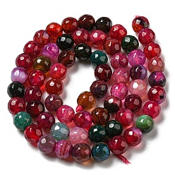 Red Natural Agate Beads Strands, Dyed & Heated, Round, Faceted, Red, 6mm, Hole: 1mm, about 62pcs/strand, 14.37~14.76 inch(36.5~37.5cm)