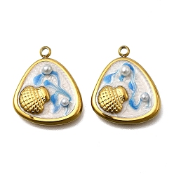 Треугольник 304 нержавеющей стальной эмали подвески, морские животные, с абс пластмассовой имитационной жемчужиной, ионное покрытие (ip), реальный 18 k позолоченный, треугольные, 19.5x17x4 мм, отверстие : 1.8 мм