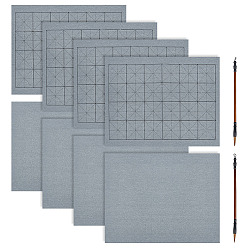 Gray 8Pcs 2 Styles Reusable Non-woven Fabrics Water-Writing Cloth, for Practicing Chinese Calligraphy or Kanji, Rectangle, with 2Pcs Chinese Calligraphy Brushes Pen, Gray, 432x344x0.1mm