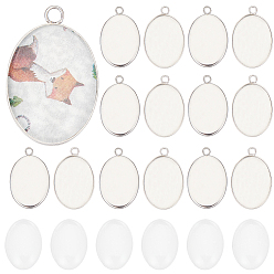Нержавеющая Сталь Цвет Набор для изготовления пустой овальной купольной подвески своими руками, в том числе 304 настройки подвески из нержавеющей стали, Кабошоны из стекла, цвет нержавеющей стали, 80 шт / коробка