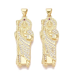 Настоящее золото 18K Религиозные латунные подвески с микропаве из прозрачного кубического циркония, святое очарование, реальный 18 k позолоченный, 38.5x13x4 мм, отверстие : 5x3 мм