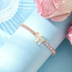 Pink Граненый биконусный стеклянный с круглыми стеклянными бусинами плетеные браслеты из бисера, с натуральным цитрином и латунными круглыми бусинами, розовые, внутренний диаметр: 2-1/4~3-3/4 дюйм (5.55~9.5 см)