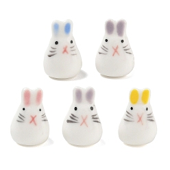 Mixed Color Handmade Porcelain Beads, Rabbit, Hand Painted, Mixed Color, 17x11.5x11.5mm, Hole: 2mm