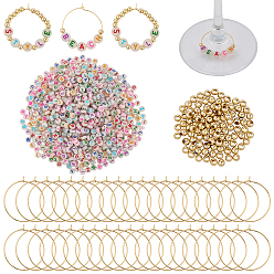 (52) Непрозрачная лаванда Наборы для изготовления подвесок для бокалов своими руками, включают прозрачные светящиеся акриловые бусины в виде букв., 304 из нержавеющей стали бусы, латунные серьги обруча, разноцветные, 4~7x3.5~4 мм, отверстие : 1.4 мм, 3600 шт / 500 г