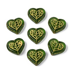 Зеленый Стеклянные бусины, сердце, золотой металл обвитыми, зелёные, 15.5x17x6 мм, отверстие : 1.2 мм