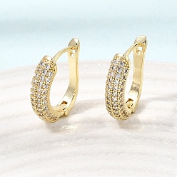 Real 18K Gold Plated Brass Micro Pave Cubic Zirconia Hoop Earrings, Cadmium Free & Lead Free, Rack Plating, Long-Lasting Plated, Real 18K Gold Plated, 17.5x14.5x4.5mm