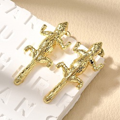 Настоящее золото 18K Латунь серьги, геккон, реальный 18 k позолоченный, 35x14.5 мм