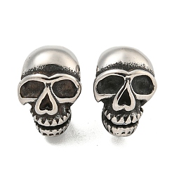 Античное Серебро 316 бусины из хирургической нержавеющей стали, бусины с большим отверстием, череп, античное серебро, 13x10x13 мм, отверстие : 9 мм