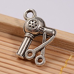 Antique Silver Tibetan Style Alloy Hairdrier & Scissor Charms, Cadmium Free & Lead Free, Antique Silver, 15.5x13x4.5mm, Hole: 1.8mm