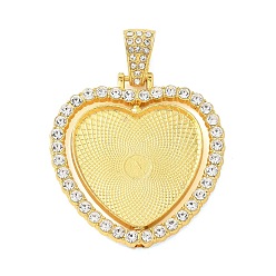 Heart Alloy Rhinestone Pendant Cabochon Settings, Golden, Heart, 37.5x36x3mm, Hole: 5x10mm, Inner Diameter: 24x25.5mm