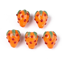 Темно-Оранжевый Ручной работы Lampwork неровный бисер, клубника, темно-оранжевый, 15~16x12~14x12~14 мм, отверстие : 1.2~1.6 мм