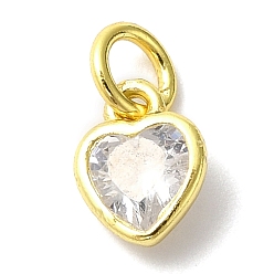 Прозрачный 925 подвески из стерлингового серебра с камнями, соответствующими знаку зодиака, с одинарным фианитом, сердце, золотые, с целью перехода в кольце, прозрачные, 6x5x2 мм, отверстие : 2.5 мм