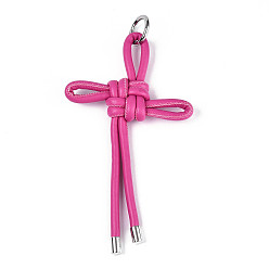 Темно-Розовый Брелок из искусственной кожи, украшение подвески для сумки в машину, Китайский узел, темно-розовыми, 152~172x90~109x15~21 мм