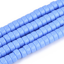 Васильковый Непрозрачные сплошные цветные стеклянные бусины, плоско-круглые, васильковый, 6~6.5x3~3.5 мм, отверстие : 0.8 мм, около 114~116 шт / нитка, 14.76~14.96 дюйм (37.5~38 см)