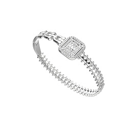 Нержавеющая Сталь Цвет Квадратные 304 браслеты из нержавеющей стали с микропаве из прозрачных кубических цирконий, шарнирные браслеты для женщин, цвет нержавеющей стали, внутренний диаметр: 2-3/8 дюйм (6 см)