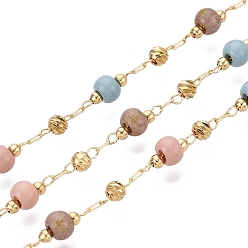 Echt 18 k vergoldet Handgefertigte Gliederketten aus Messing und Glasperlen, Rondell, gelötet, mit Spule, echt 18 k vergoldet, 4~4.5 mm