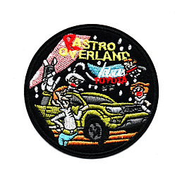 Colorful Computerized Embroidery Cloth Iron on/Sew on Patches, Costume Accessories, Appliques, Flat Round with Car, Colorful, 79mm