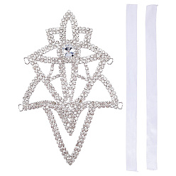 White Brass & Polyester & Rhinestone Flower Bouquet Ribbon, Suitable for Gift Giving Decoration, White, 404x25x0.2mm