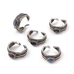 Петерсит Кольца-манжеты из натурального питерсита с перьями, старинные серебряные латунные открытые кольца для женщин, 1.2~9 мм, внутренний диаметр: 18 мм