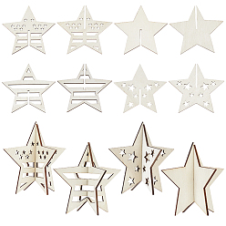 Звезда 4 стили рождественской тематики необработанные деревянные массивные декоративные элементы, товары для украшения дома, papayawhip, звезда, 78x79x75 мм