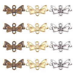 Mixed Color Tibetan Style Alloy Links Connectors, Lead Free and Cadmium Free, Bowknot, Mixed Color, 20x10x3mm, Hole: 2mm, 3 colors, 50pcs/color, 150pcs/box