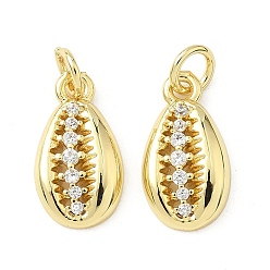 Настоящее золото 18K Латунные микро проложить кубического циркония подвески, формы раковины, долговечный, без кадмия и без свинца, стойки покрытие, с целью перехода в кольце, реальный 18 k позолоченный, 15x8x3 мм, отверстие : 3.3 мм