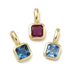 (52) Непрозрачная лаванда Латунные микро проложить кубического циркония прелести, квадратных амулеты, без кадмия и без свинца, долговечный, стойки покрытие, реальный 18 k позолоченный, разноцветные, 15x7.5x3.5 мм, отверстие : 6x4 мм